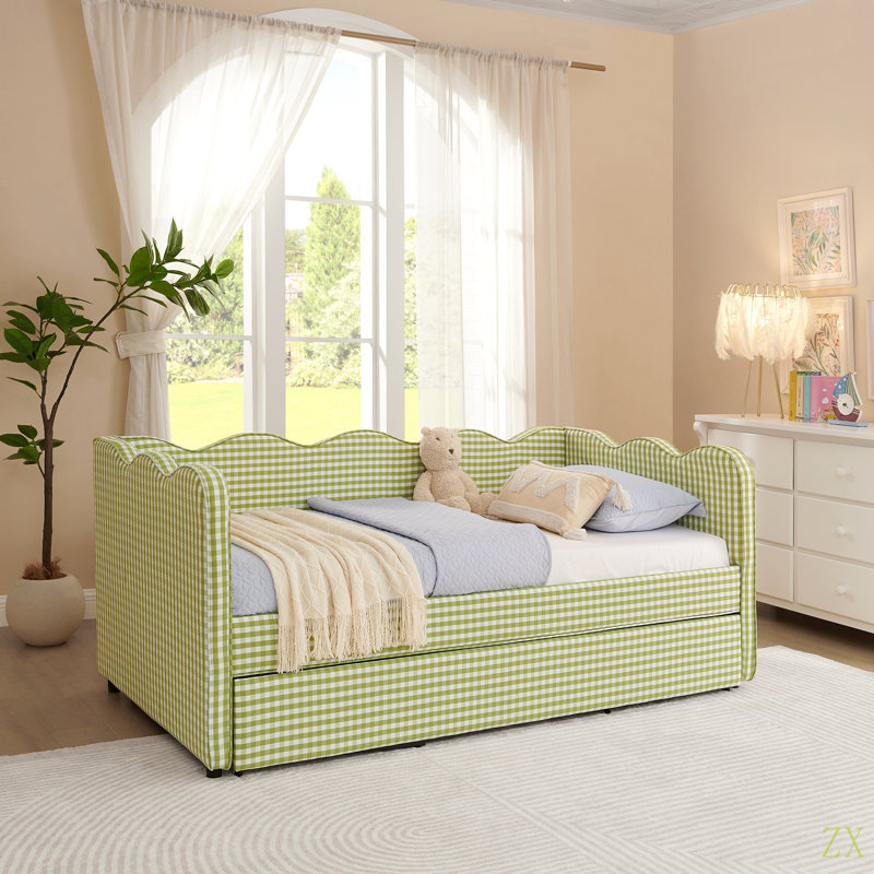フレア August Grove® Cozy Gingham Daybed With Trundle Twin Size Sofa Bed